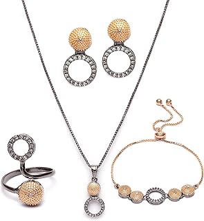 Rose Gold-Plated Gunmetal Toned White American Diamond studded Oval Shaped Jewellery Set