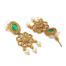 Gold Plated Emerald Oval Floral Pearl Drop Earrings for Women & Girls