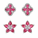 Rhodium Plated Crystal Flower Stud Earrings for Women & Girls