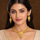 ZENEME Gold Plated Alloy Leaf Cluster Traditional Temple Necklace Set with Matching Earring Jewellery Set For Women & Girls