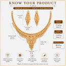 ZENEME Gold Plated Alloy Leaf Dangle Royal Temple Necklace Set with Matching Earring Jewellery Set For Women & Girls