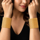 ZENEME Set of 8 Gold Plated Golden Leaf & Dotted Textured Bangles for Women & Girls