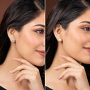 Gold Plated Crown Pearl & Solitaire Stud Earrings Set of 2 Pairs for Women & Girls