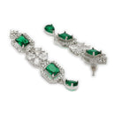 ZENEME Rhodium Plated Green American Diamond Rectangular Halo Floral Fringe Necklace Set with Earrings & Set of 2 Bangles for Women & Girls