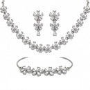 ZENEME Set of 3 Rhodium Plated AD Marquise Petal Floral Vine Necklace Set & Bracelet Jewellery Set For Women & Girls Silver Toned