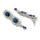 ZENEME Rhodium Plated Blue American Diamond Rectangular Radiance Fringe Necklace Set with Earrings & Set of 2 Bangles for Women & Girls