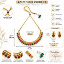 ZENEME Gold Plated Temple Necklace Earrings Set for Women Traditional Temple Heart Motif with Red & Green Gold Toned CZ Stones Jewellery Set For Girls