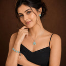 ZENEME Set of 3 Rhodium Plated AD Floral Fringe Bracelets & Necklace Set Jewellery Set For Women & Girls Silver Toned