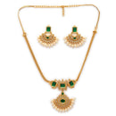 ZENEME Gold Plated AD Geometric Chandbali Pearl Drop Necklace with Matching Earring Jewellery Set For Women & Girls Gold Toned Necklace Set For Woman