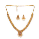 ZENEME Gold Plated Traditional Pearl Cluster Necklace with Matching Earring Antique Jewellery Set For Women & Girls Gold Toned Necklace Set For Woman