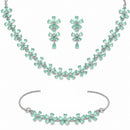ZENEME Set of 3 Rhodium Plated AD Five-Petal Crystal Blossom Necklace Set & Bracelet Jewellery Set For Women & Girls Silver Toned