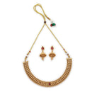 ZENEME Gold Plated Temple Necklace Earrings Set for Women Traditional Temple Heart Motif with Red & Green Gold Toned CZ Stones Jewellery Set For Girls