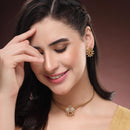 ZENEME Gold Plated AD Traditional Floral Medallion Necklace Set with Matching Earring Jewellery Set For Women & Girls