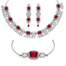 ZENEME Set of 3 Rhodium Plated AD Necklace Set & Bracelet Jewellery Set For Women & Girls