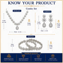 ZENEME Rhodium Plated White American Diamond Floral Cluster Teardrop Necklace Set with Earrings & Set of 2 Bangles for Women & Girls