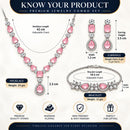 ZENEME Set of 3 Rhodium Plated AD Emerald Teardrop Halo Necklace Set & Bracelet For Woman