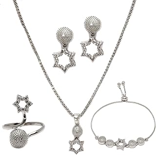 Rhodium-Plated Silver Toned White American Diamond studded Star Shaped Jewellery Set