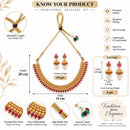 ZENEME Gold Toned Pink Stone Studded Kundan Style Choker Necklace Set with Pearl Drop Jhumka Earrings for Women & Girls