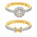 Set of 2 Gold Plated AD Diamond Glow Adjustable Ring Combo for Women & Girls