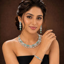 ZENEME Set of 3 Rhodium Plated AD Necklace Set & Bracelet Jewellery Set For Women & Girls