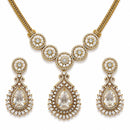 ZENEME Gold Plated AD Emerald Teardrop Floral Halo Necklace with Matching Earring Jewellery Set For Women & Girls Gold Toned Necklace Set For Woman