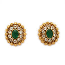 ZENEME Gold Toned Brass CZ Choker Necklace Set for Women Traditional Stone Beaded Green Stone Jewellery Set with Matching Earrings