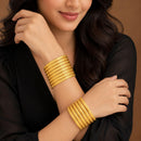 ZENEME Set of 8 Gold Plated Line Textured Ribbed Bangles for Women & Girls