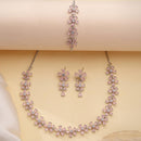 ZENEME Set of 3 Rhodium Plated AD Marquise Floral Garland Necklace Set & Bracelet Jewellery Set For Women & Girls Silver Toned
