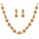 ZENEME Gold Plated Traditional Pearl Cluster Necklace with Matching Earring Antique Jewellery Set For Women & Girls Gold Toned Necklace Set For Woman