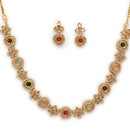 ZENEME Gold Plated AD Traditional Minimal Round Kundan Floral Necklace with Matching Earring Jewellery Set For Women & Girls Gold Toned Necklace Set For Woman