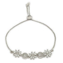 ZENEME Set of 3 Rhodium Plated AD Crystal Daisy Vine Necklace Set & Bracelet Jewellery Set For Women & Girls Silver Toned