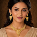ZENEME Gold Plated Alloy Leaf Charm Traditional Temple Necklace Set with Matching Earring Jewellery Set For Women & Girls