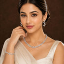 ZENEME Set of 3 Rhodium Plated AD Marquise Leaf Vine Necklace Set & Bracelet Jewellery Set For Women & Girls Silver Toned