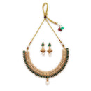 ZENEME Gold Toned Blue Stone Studded Kundan Style Choker Necklace Set with Pearl Drop Jhumka Earrings for Women & Girls