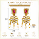 Gold Plated Blush Rectangle Floral Pearl Drop Earrings for Women & Girls