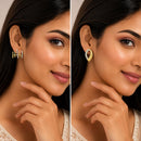 Gold Plated Leaf & Mini Crystal Stud Earrings Set of 2 Pairs for Women & Girls