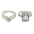 Set of 2 Rhodium Plated AD Radiant Halo Adjustable Ring Combo for Women & Girls