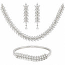 ZENEME Set of 3 Rhodium Plated AD Marquise Leaf V-Cascade Necklace Set & Bracelet Jewellery Set For Women & Girls Silver Toned