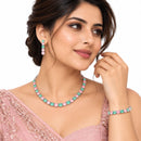 ZENEME Set of 3 Silver Plated AD Pastel Rainbow Tennis Necklace Set & Bracelet Jewellery Set For Women & Girls