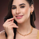 ZENEME Gold Plated Traditional Pearl Cluster Necklace with Matching Earring Antique Jewellery Set For Women & Girls Gold Toned Necklace Set For Woman