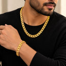 Gold Plated Bold Classic Cuban Link Chain & Bracelet Set for Men & Boys
