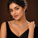 ZENEME Set of 3 Rhodium Plated AD Floral Fringe Bracelets & Necklace Set Jewellery Set For Women & Girls Silver Toned