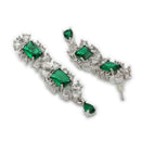 ZENEME Rhodium Plated Green American Diamond Double Halo Floral Fringe Necklace Set with Earrings & Set of 2 Bangles for Women & Girls