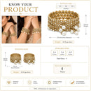 ZENEME Set of 4 Gold Plated Crystal Charm Pearl Drop Bangles for Women & Girls