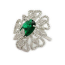 Rhodium Plated AD Green Crystal Statement Adjustable Ring for Women & Girls