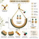 ZENEME Gold Toned Blue Stone Studded Kundan Style Choker Necklace Set with Pearl Drop Jhumka Earrings for Women & Girls