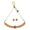 ZENEME Gold Toned Brass CZ Choker Necklace Set for Women Traditional Stone Beaded Red Stone Jewellery Set with Matching Earrings