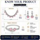 ZENEME Set of 3 Rhodium Plated AD Floral Fringe Bracelets & Necklace Set Jewellery Set For Women & Girls Silver Toned