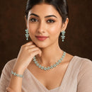 ZENEME Set of 3 Rhodium Plated AD Five-Petal Crystal Blossom Necklace Set & Bracelet Jewellery Set For Women & Girls Silver Toned
