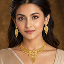 ZENEME Gold Plated Alloy Leaf Dangle Royal Temple Necklace Set with Matching Earring Jewellery Set For Women & Girls